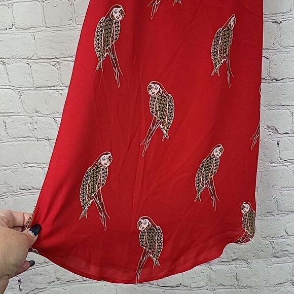 LOFT Petite Parrot Double Strappy Cami Red Tank Sleeveless Bird Blouse Shell Top - Picture 5 of 13